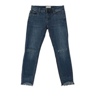 Free People Busted Knee Skinny Jeans Womens 26 Blue Distressed Raw Hem Stretch